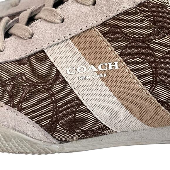Coach Kelson Retro Signature C Monogram Lace-Up Sneakers Women's 9.5 Bone Brown - Picture 2 of 10